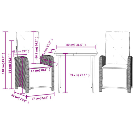 Set BistrÃƒÆ’Ã‚Â² 3 pz con Cuscini Marrone in Polyrattan