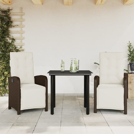 Set BistrÃƒÂ² 3 pz con Cuscini Marrone in Polyrattan