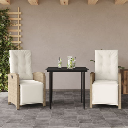 Set da BistrÃƒÂ² 3 pz con Cuscini Beige in Polyrattan