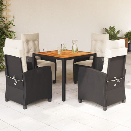 Set da Pranzo da Giardino 5 pz Nero con Cuscini in Polyrattan