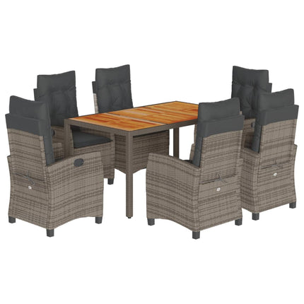 Set da Pranzo da Giardino 7 pz con Cuscini in Polyrattan Grigio