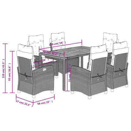 Set da Pranzo da Giardino 7 pz con Cuscini in Polyrattan Grigio