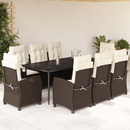 Set da Pranzo da Giardino 9pz con Cuscini Marrone in Polyrattan