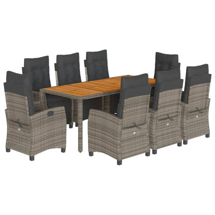 Set da Pranzo da Giardino 9 pz con Cuscini in Polyrattan Grigio