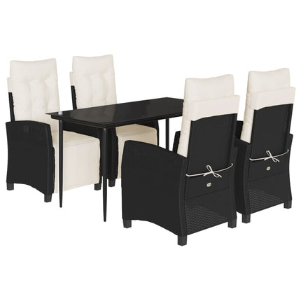 Set da Pranzo da Giardino 5 pz Nero con Cuscini in Polyrattan