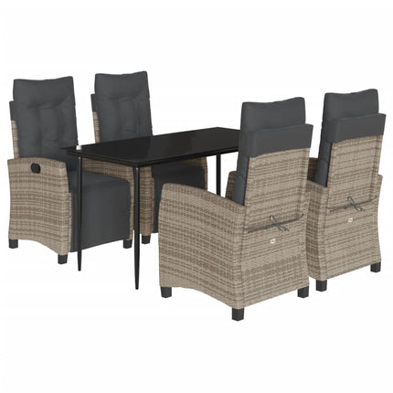 Set da Pranzo da Giardino 5 pz con Cuscini in Polyrattan Grigio