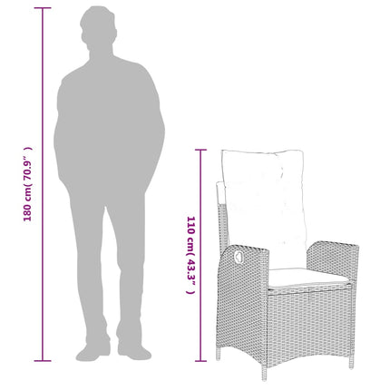 Set da Pranzo da Giardino 9 pz con Cuscini in Polyrattan Grigio