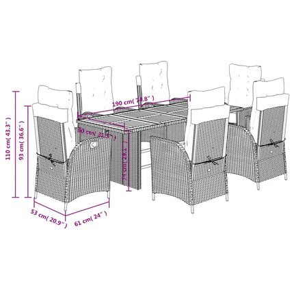 Set Pranzo da Giardino 7 pz con Cuscini Beige Misto Polyrattan