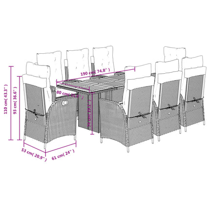 Set Pranzo da Giardino 9 pz con Cuscini Beige Misto Polyrattan