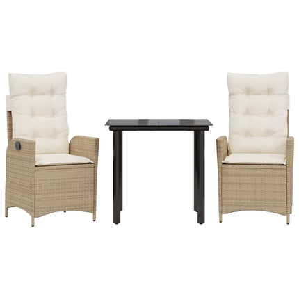 Set da Pranzo da Giardino 3 pz con Cuscini Beige in Polyrattan