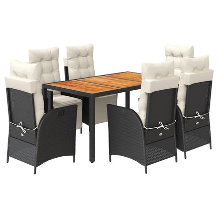 Set da Pranzo da Giardino 7 pz Nero con Cuscini in Polyrattan