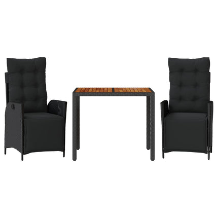 Set da Pranzo da Giardino 3 pz con Cuscini Nero in Polyrattan