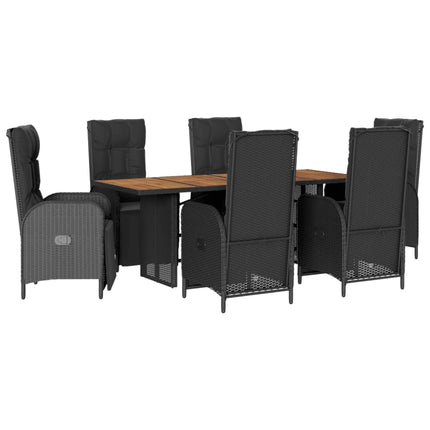 Set da Pranzo da Giardino 7 pz Nero con Cuscini in Polyrattan