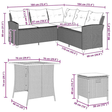 Set Divani da Giardino 6 pz con Cuscini a Forma di L Polyrattan