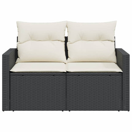 Divano da Giardino con Cuscini a 2 Posti Nero in Polyrattan