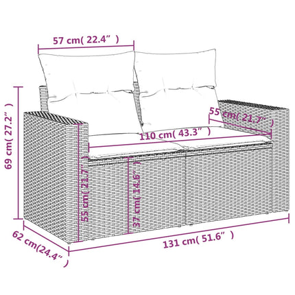 Divano da Giardino con Cuscini 2 Posti Grigio Chiaro Polyrattan
