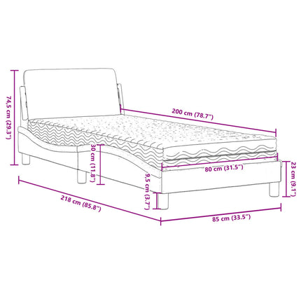 Letto con Materasso Grigio Scuro 80x200 cm in Tessuto