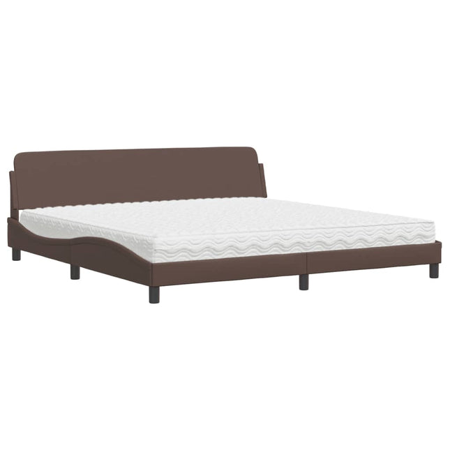 Letto con Materasso Marrone 200x200cm in Similpelle