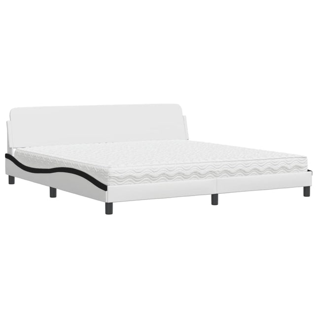 Letto con Materasso Bianco e Nero 200x200cm in Similpelle