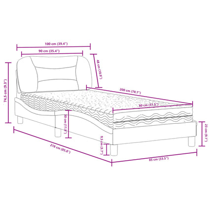 Letto con Materasso Grigio Scuro 90x200 cm in Tessuto