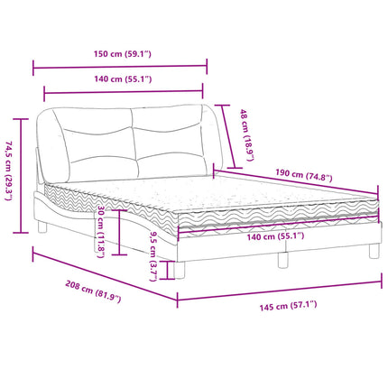 Letto con Materasso Blu 140x190 cm in Tessuto
