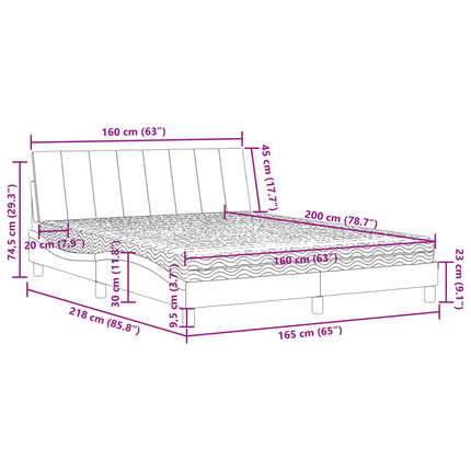 Letto con Materasso Grigio Scuro 160x200 cm in Velluto