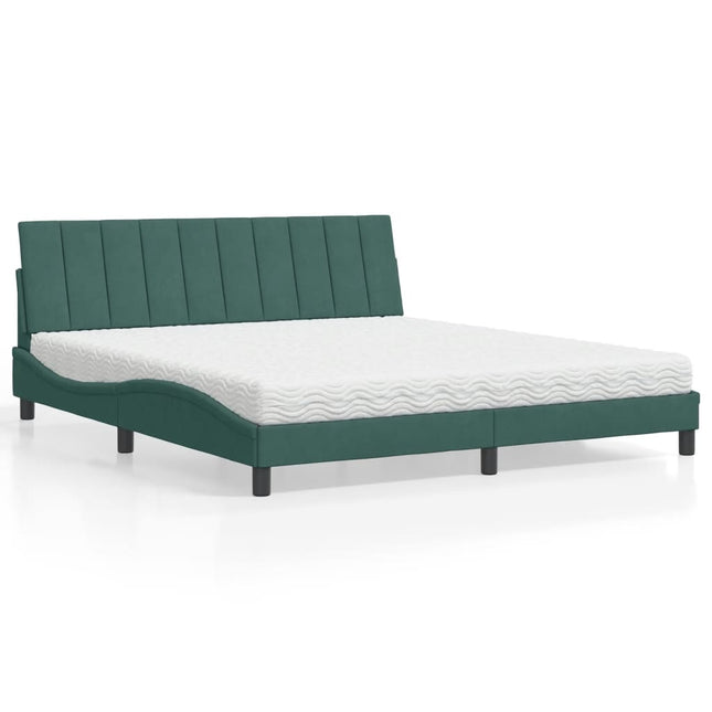Letto con Materasso Verde Scuro 180x200 cm in Velluto