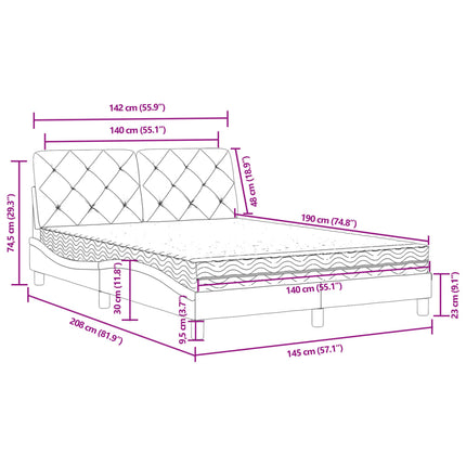 Letto con Materasso Blu 140x190 cm in Velluto