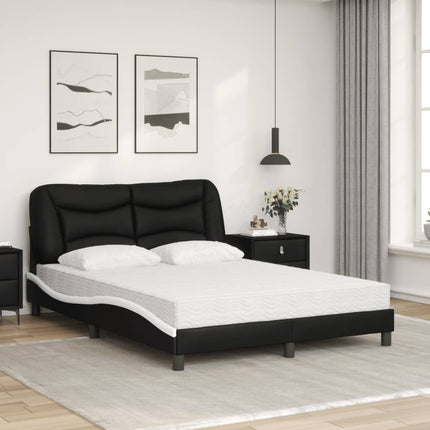 Letto con Materasso Nero e Bianco 140x200 cm in Similpelle