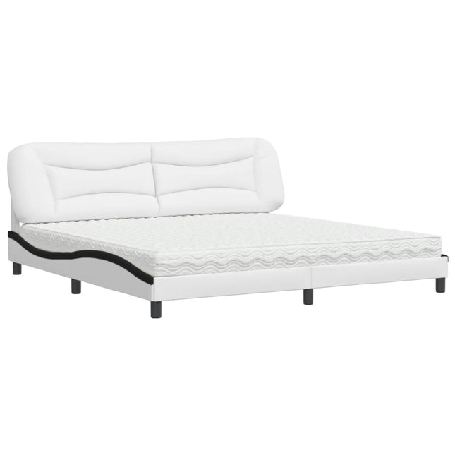 Letto con Materasso Bianco e Nero 200x200cm in Similpelle