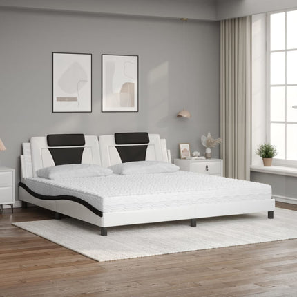 Letto con Materasso Bianco e Nero 200x200cm in Similpelle
