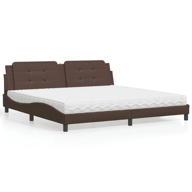 Letto con Materasso Marrone 200x200cm in Similpelle