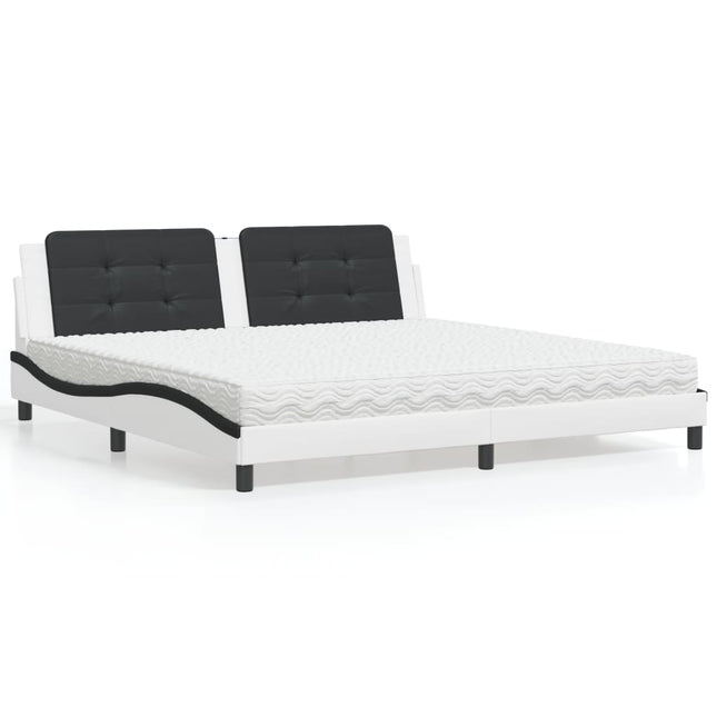 Letto con Materasso Bianco e Nero 200x200cm in Similpelle