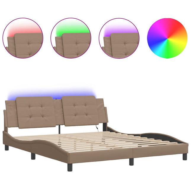 Giroletto con Luci LED Cappuccino 180x200 cm in Similpelle