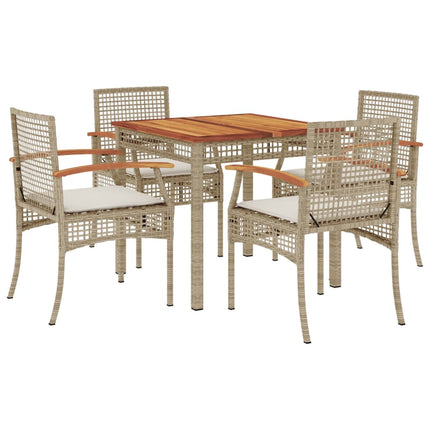 Set da Pranzo da Giardino 5 pz con Cuscini Beige in Polyrattan