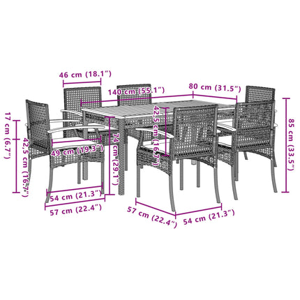 Set da Pranzo da Giardino 7 pz con Cuscini Beige in Polyrattan
