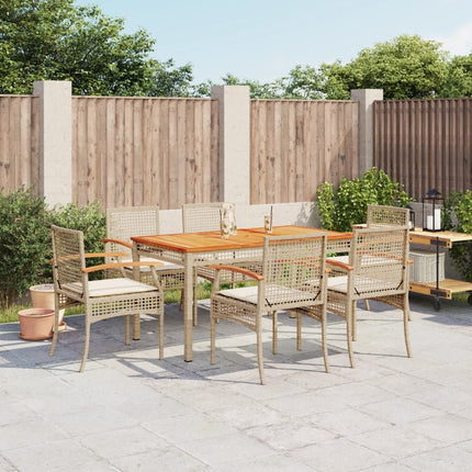 Set da Pranzo da Giardino 7 pz con Cuscini Beige in Polyrattan
