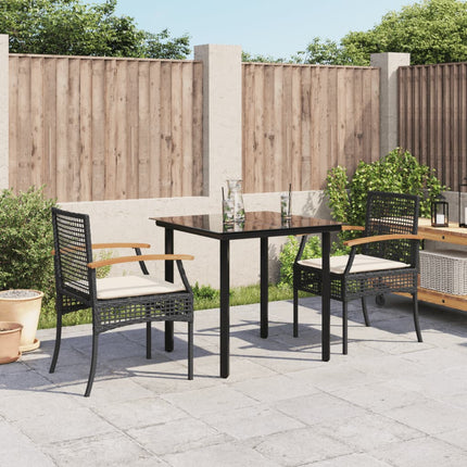 Set da Pranzo da Giardino 3 pz con Cuscini Nero in Polyrattan