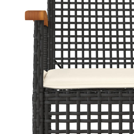 Set da Pranzo da Giardino 7 pz Nero con Cuscini in Polyrattan