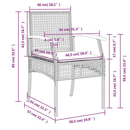 Set da Pranzo da Giardino 7 pz Nero con Cuscini in Polyrattan