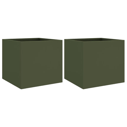 Fioriere da Giardino 2 pz Verde Oliva 32x30x29 cm in Acciaio