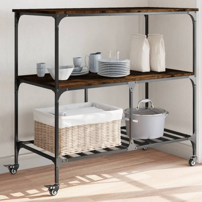 Carrello da Cucina Rovere Fumo 100x50x95cm in Legno Multistrato