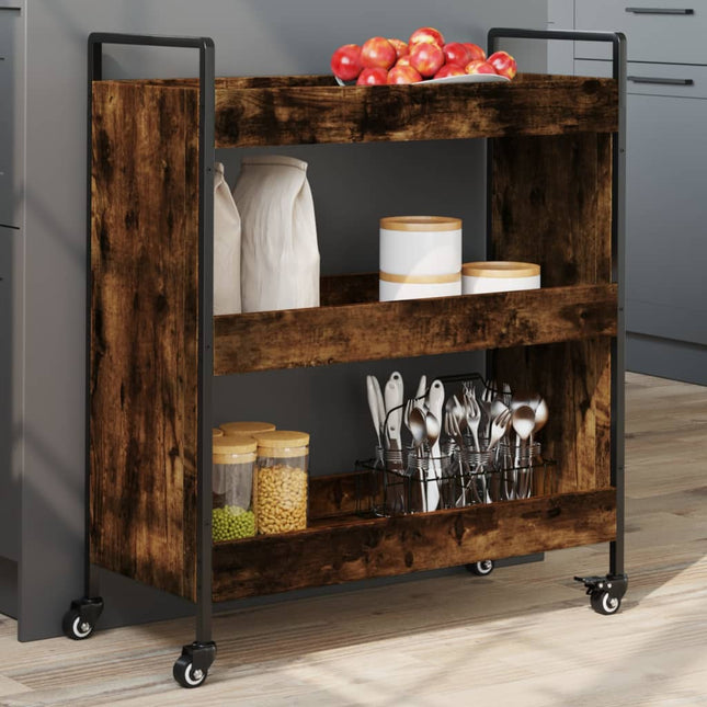 Carrello da Cucina Rovere Fumo 70x30x82 cm in Legno Multistrato