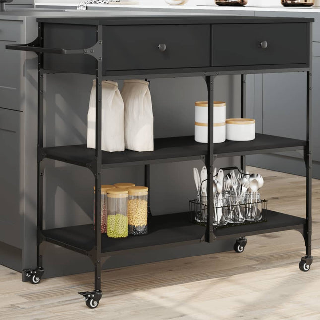 Carrello da Cucina Nero 105x42x95 cm in Legno Multistrato