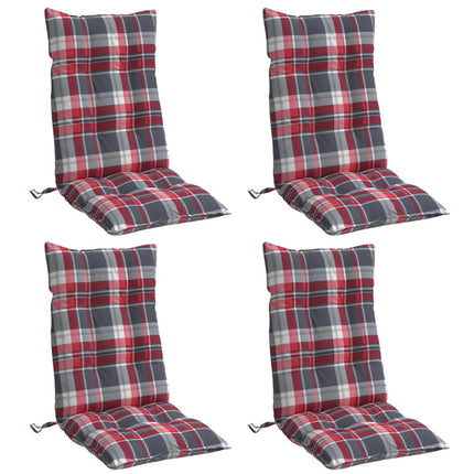 Cuscini Sedia Schienale Alto 4 pz Quadri Rosso Tessuto Oxford