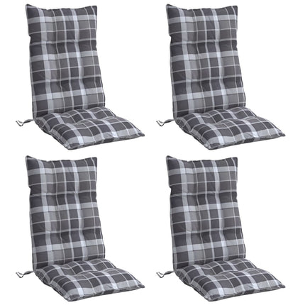 Cuscini Sedia Schienale Alto 4 pz Quadri Grigio Tessuto Oxford