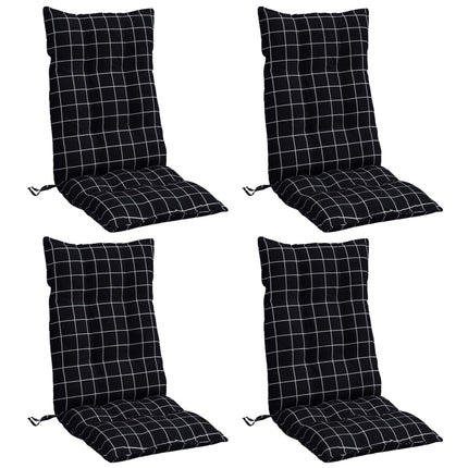 Cuscini Sedia Schienale Alto 4 pz Quadri Nero Tessuto Oxford