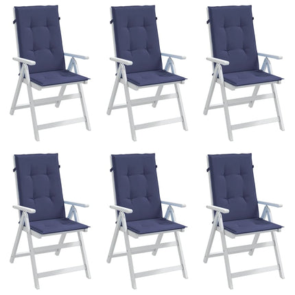 Cuscini Sedia con Schienale Alto 6 pz Blu Marino Tessuto