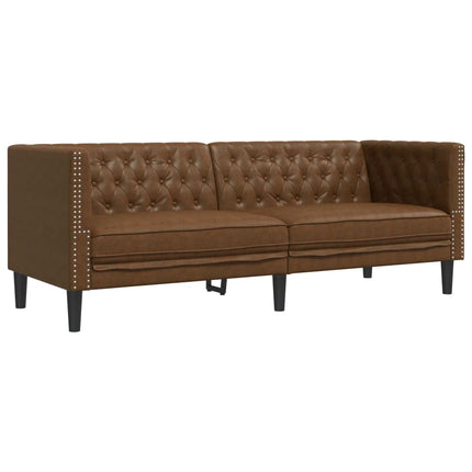 Divano Chesterfield a 3 Posti Marrone in Similpelle Scamosciata