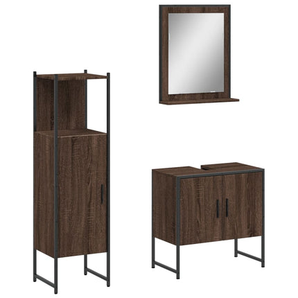 Set Mobili da Bagno 3 pz Rovere Marrone in Legno Multistrato